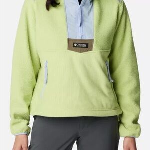 SOLD Columbia Riptide Pullover Fleece Lime Green and Light Blue Half Zip